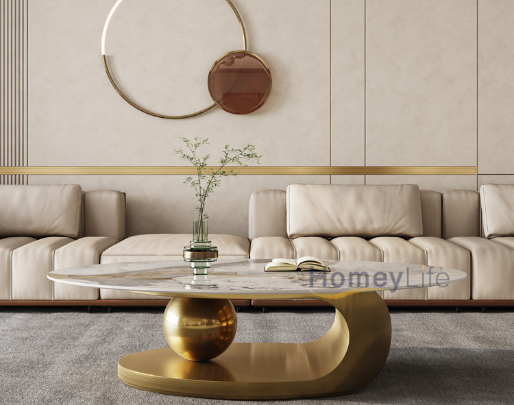 Luxo sala de estar móveis para casa novo design mesa final vidro mármore conjunto superior pedra sinterizada mesa de centro com aço inoxidável titânio ouro