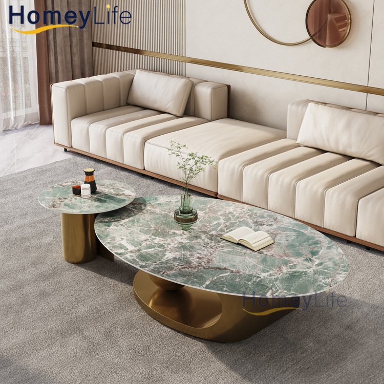 Luxo sala de estar móveis para casa novo design mesa final vidro mármore conjunto superior pedra sinterizada mesa de centro com aço inoxidável titânio ouro