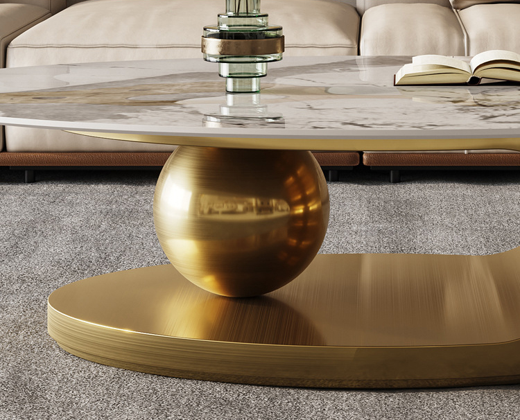 Luxo sala de estar móveis para casa novo design mesa final vidro mármore conjunto superior pedra sinterizada mesa de centro com aço inoxidável titânio ouro