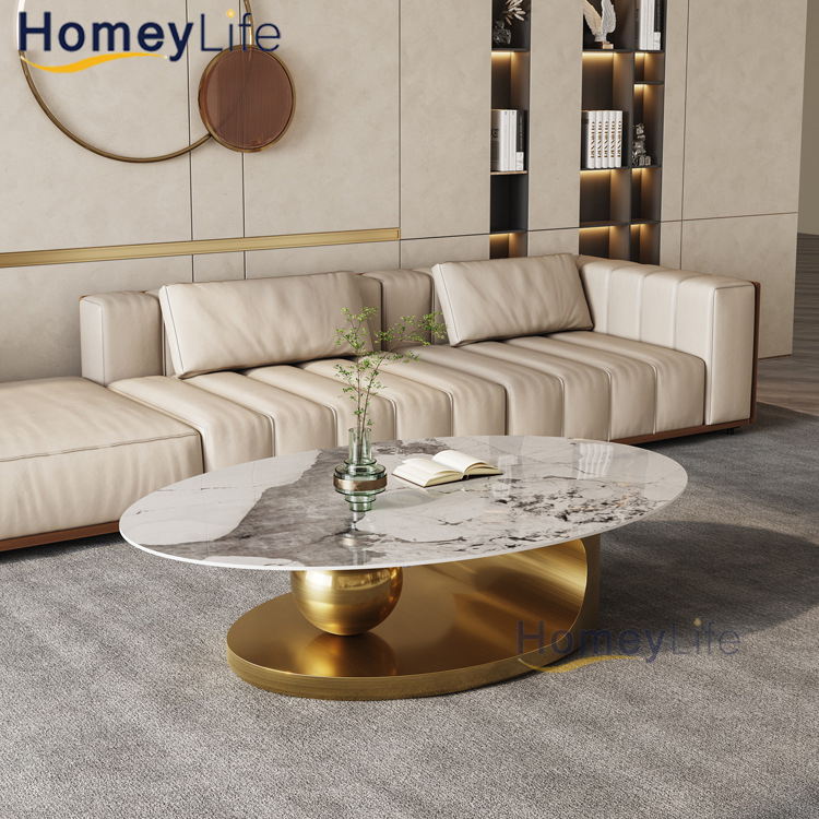 Luxo sala de estar móveis para casa novo design mesa final vidro mármore conjunto superior pedra sinterizada mesa de centro com aço inoxidável titânio ouro