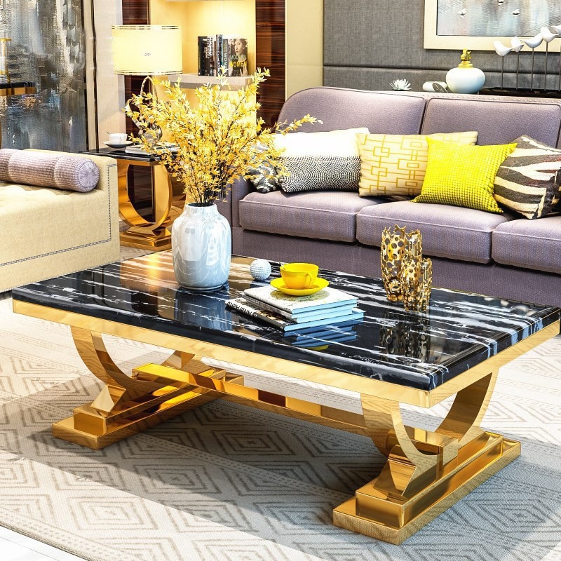 Mesa de centro de metal dourado de boa qualidade para mesas de centro redondas simples e baratas com tampo de mármore